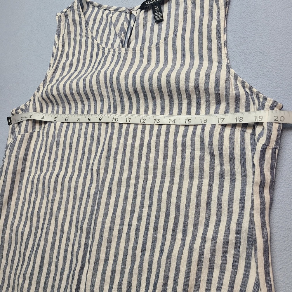 Ellen Tracy Tank Top Women Large Blue Striped Excellent Linen Sleeveless Shell - Picture 3 of 7